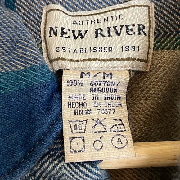 New River Men’s Flannel Shirt Size M Cotton Plaid Color Tan & Green - Picture 8 of 8